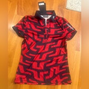 J.Lindeberg Gold Women’s Tour Tech Print Polo Medium NEW Bridge swirl Red Navy